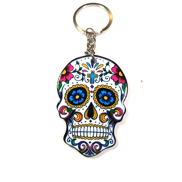 Skull Keychain Colorful Southwestern Day Of The Dead - Picture 3 of 6
